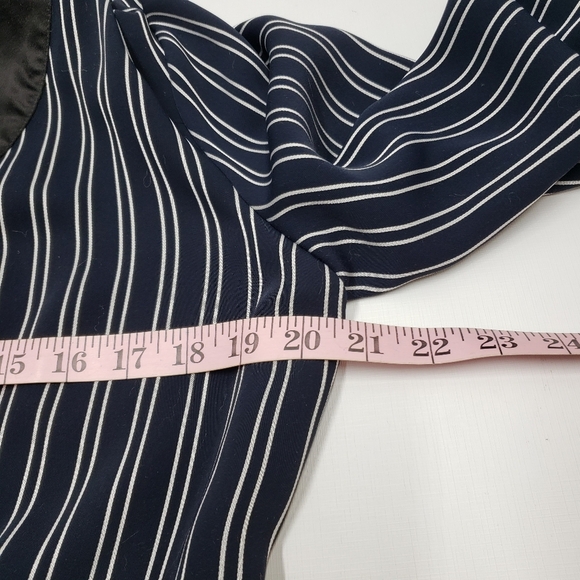 Zara Dark Navy White Striped Women's Relaxed Smoking Jacket Blazer Large - Picture 14 of 15